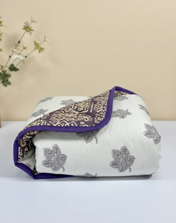 Dohar_Premium_100%_Cotton_Single_Bed_Botanical_Float_With_Global_Mosaic,_All_Season_Reversible_Blanket,_Soft,_Lightweight_And_Breathable_Ac_Blanket/For_Bed_Royal_Purple/Plum