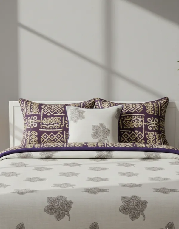 Dohar_Premium_100%_Cotton_Single_Bed_Botanical_Float_With_Global_Mosaic,_All_Season_Reversible_Blanket,_Soft,_Lightweight_And_Breathable_Ac_Blanket/For_Bed_Royal_Purple/Plum