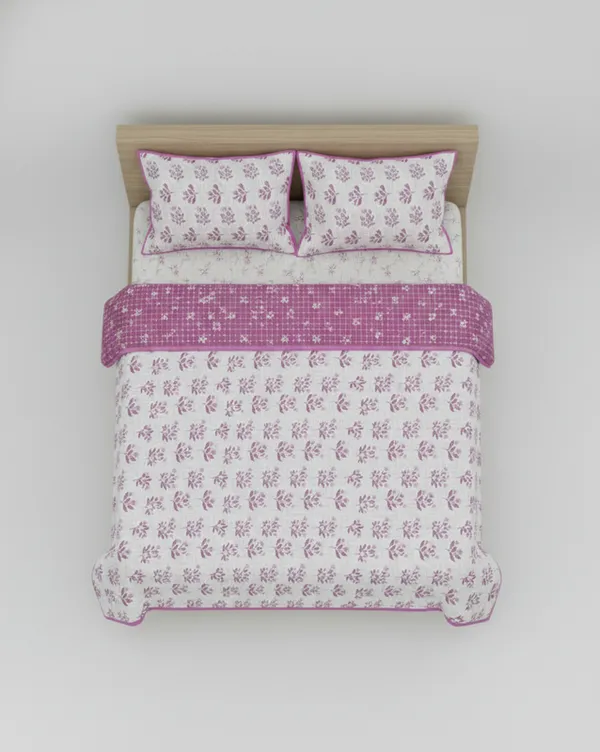 Dohar_Premium_100%_Cotton_Double_Bed_Botanical_Leaf_With_Windowpane_Grid,_All_Season_Reversible_Blanket,_Soft,_Lightweight_And_Breathable_Ac_Dohar/Blanket/For_Bed_Berry_Pink