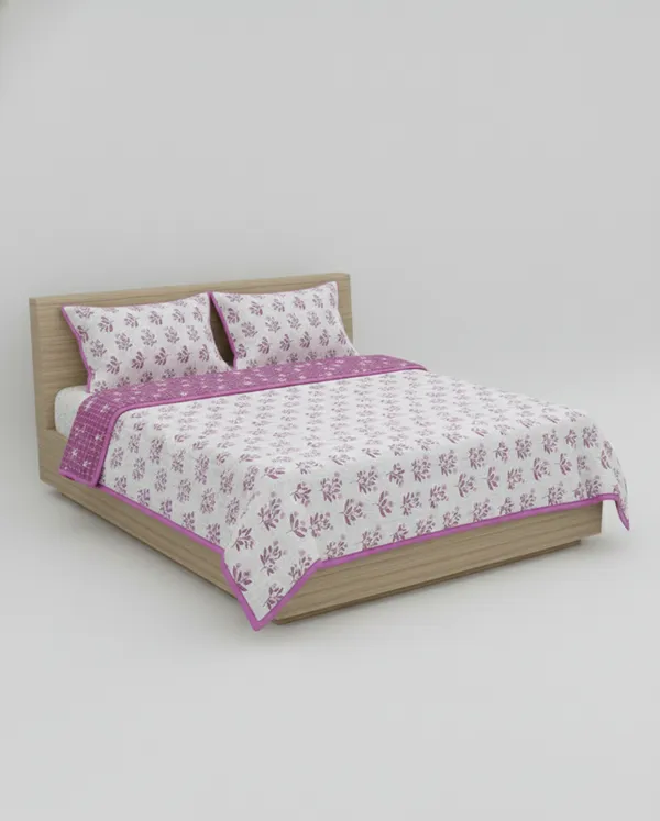 Dohar_Premium_100%_Cotton_Double_Bed_Botanical_Leaf_With_Windowpane_Grid,_All_Season_Reversible_Blanket,_Soft,_Lightweight_And_Breathable_Ac_Dohar/Blanket/For_Bed_Berry_Pink