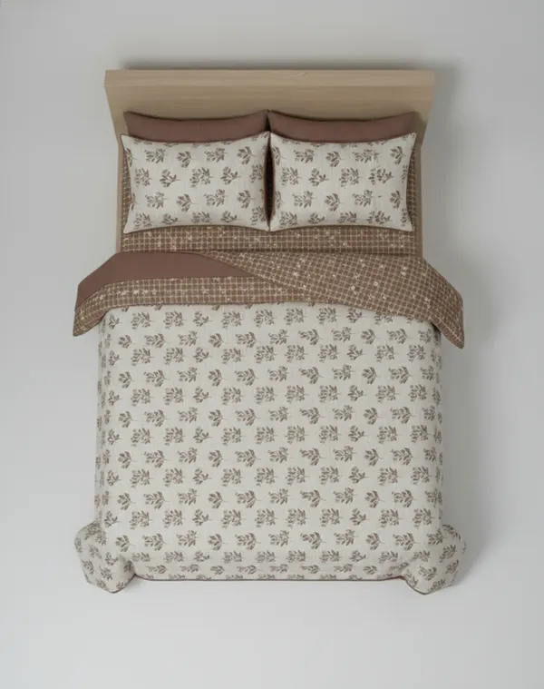 Dohar_Premium_100%_Cotton_Double_Bed_Botanical_Leaf_With_Windowpane_Grid,_All_Season_Reversible_Blanket,_Soft,_Lightweight_And_Breathable_Ac_Dohar/Blanket/For_Bed_Earth_Brown