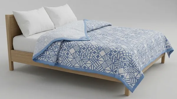 Dohar_Premium_100%_Cotton_Single_Bed_Geometric_Framework,_All_Season_Reversible_Blanket,_Soft,_Lightweight_And_Breathable_Ac_Dohar/Quilt/Blanket/For_Bed_Aqua_Blue