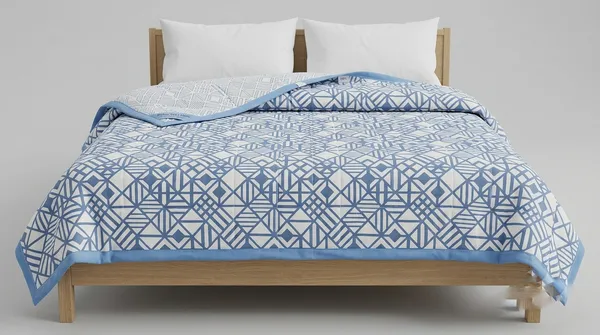 Dohar_Premium_100%_Cotton_Single_Bed_Geometric_Framework,_All_Season_Reversible_Blanket,_Soft,_Lightweight_And_Breathable_Ac_Dohar/Quilt/Blanket/For_Bed_Aqua_Blue