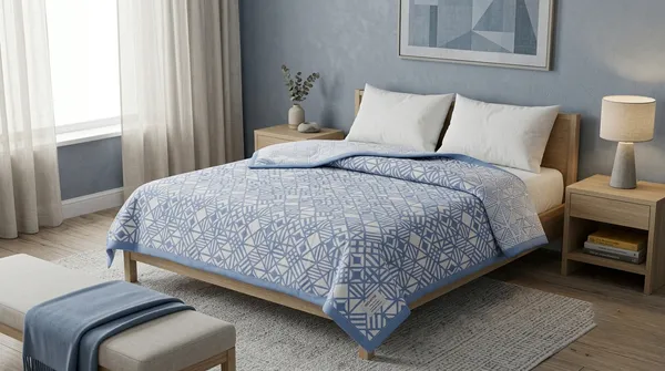 Dohar_Premium_100%_Cotton_Single_Bed_Geometric_Framework,_All_Season_Reversible_Blanket,_Soft,_Lightweight_And_Breathable_Ac_Dohar/Quilt/Blanket/For_Bed_Aqua_Blue