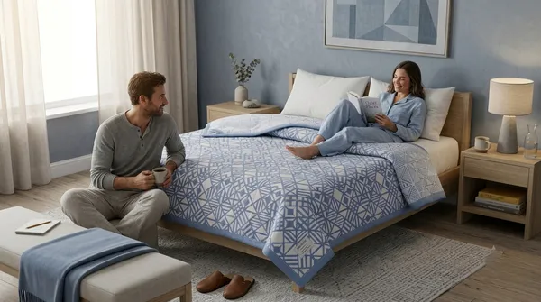 Dohar_Premium_100%_Cotton_Single_Bed_Geometric_Framework,_All_Season_Reversible_Blanket,_Soft,_Lightweight_And_Breathable_Ac_Dohar/Quilt/Blanket/For_Bed_Aqua_Blue