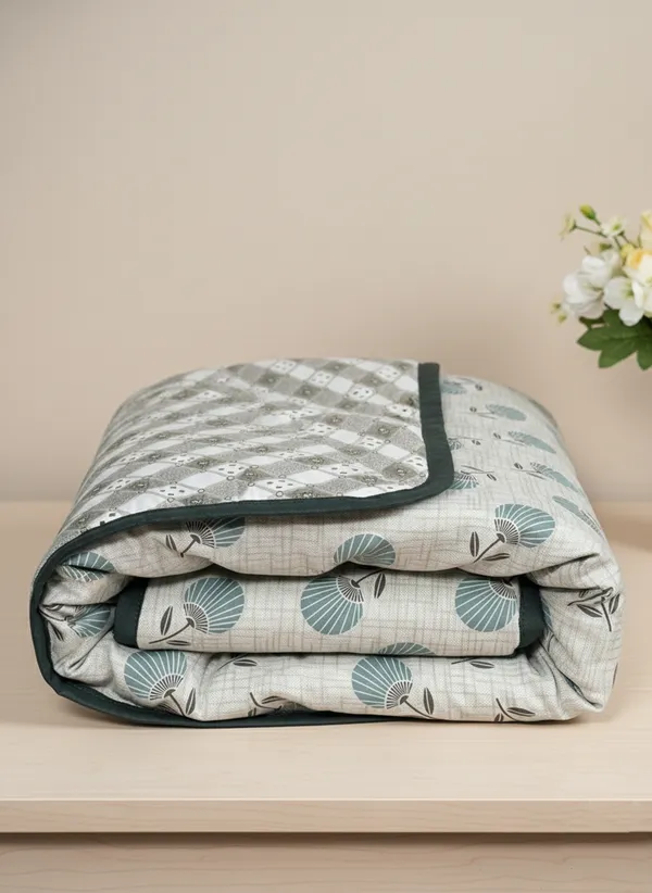 Dohar_Premium_100%_Cotton_Single_Bed_Botanical_Sketch,_All_Season_Reversible_Blanket,_Soft,_Lightweight_And_Breathable_Ac_Dohar/Quilt/Blanket/For_Bed,_Ac_Blanket_Blue/Grey