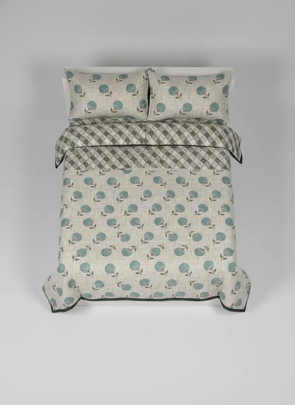 Dohar_Premium_100%_Cotton_Single_Bed_Botanical_Sketch,_All_Season_Reversible_Blanket,_Soft,_Lightweight_And_Breathable_Ac_Dohar/Quilt/Blanket/For_Bed,_Ac_Blanket_Blue/Grey
