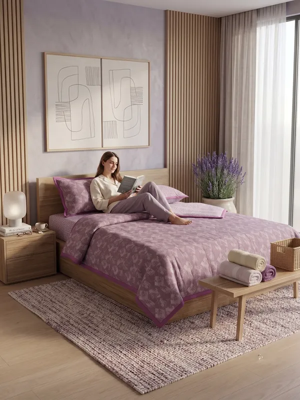 Dohar_Premium_100%_Cotton_Single_Bed_Delicate_Floral_&_Botanical,_All_Season_Reversible_Blanket,_Soft,_Lightweight_And_Breathable_Ac_Dohar/Quilt/Blanket/For_Bed_Lavender