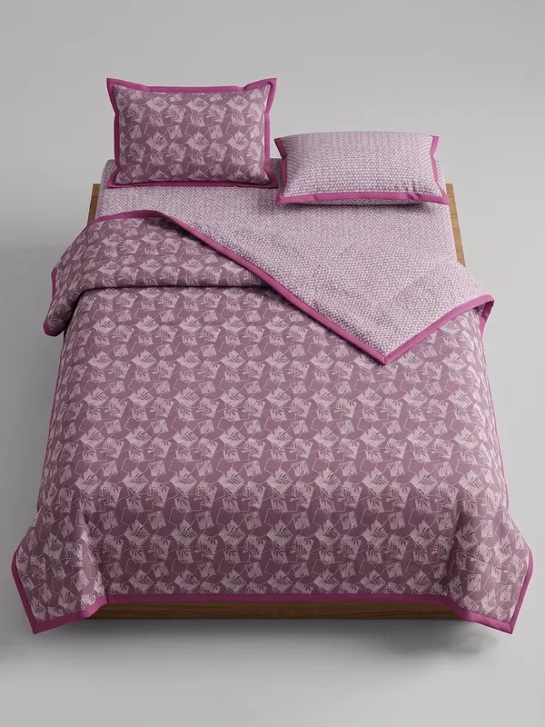 Dohar_Premium_100%_Cotton_Single_Bed_Delicate_Floral_&_Botanical,_All_Season_Reversible_Blanket,_Soft,_Lightweight_And_Breathable_Ac_Dohar/Quilt/Blanket/For_Bed_Lavender