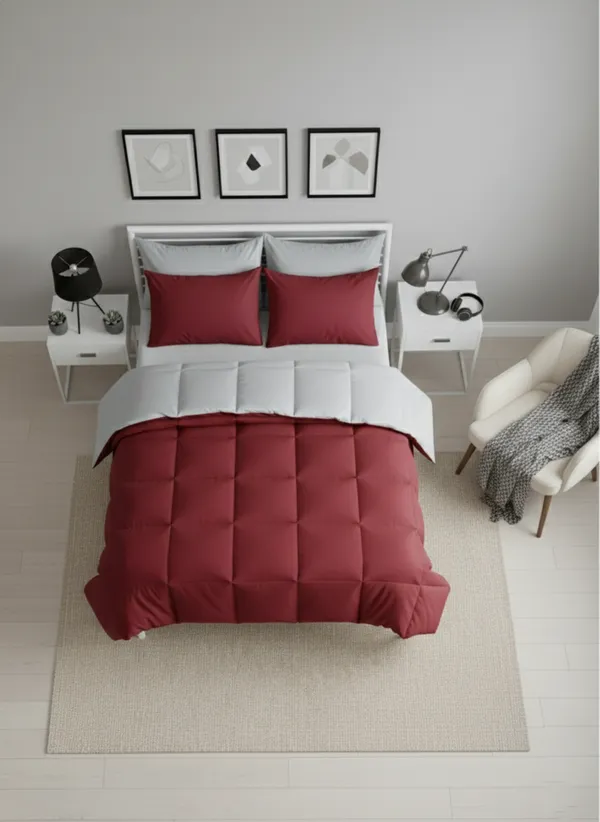Signature_Reversible_Box-Stitch_Double_Comforter_Premium_Down-Feel_Insert_With_4_Corner_Tabs,_Machine_Washable_(Grey_And_Red)