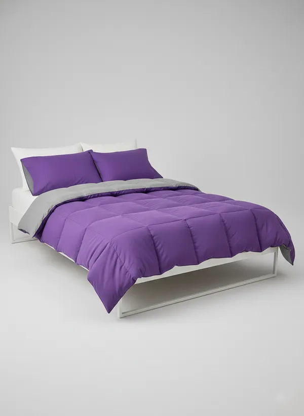 Signature_Reversible_Box-Stitch_Double_Comforter_Premium_Down-Feel_Insert_With_4_Corner_Tabs,_Machine_Washable_(Grey_And_Purple)