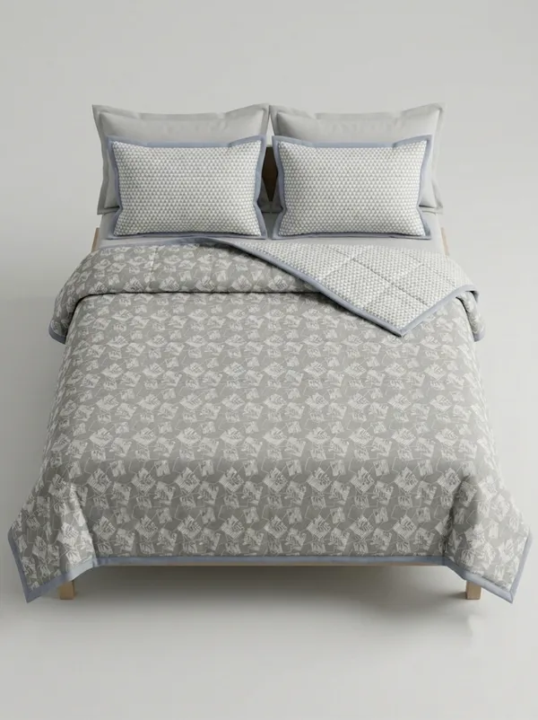 Dohar_Premium_100%_Cotton_Single_Bed_Delicate_Floral_&_Botanical,_All_Season_Reversible_Blanket,_Soft,_Lightweight_And_Breathable_Ac_Dohar/Quilt/Blanket/For_Bed_Charcoal_Grey
