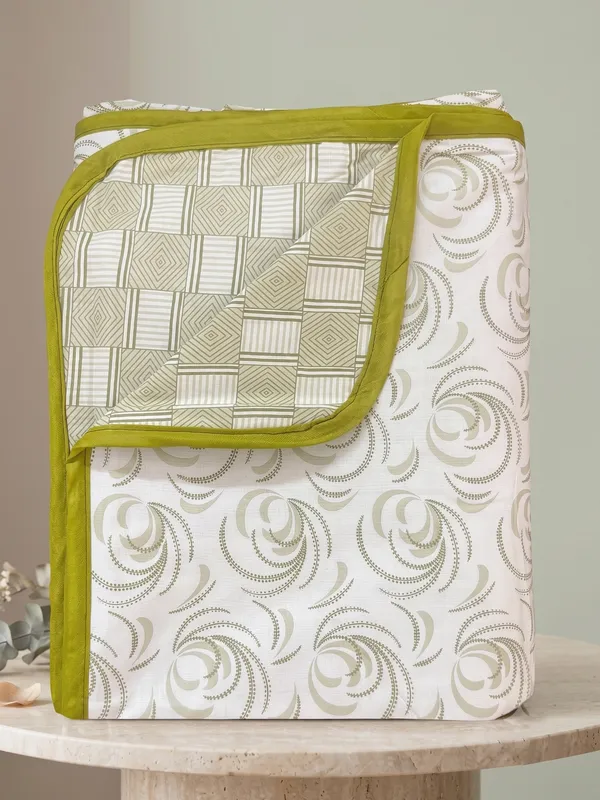 Dohar_Premium_100%_Cotton_Single_Bed_Geometric_And_Organic.,_All_Season_Reversible_Blanket,_Soft,_Lightweight_And_Breathable_Ac_Dohar/Quilt/Blanket/For_Bed_Sage/Olive