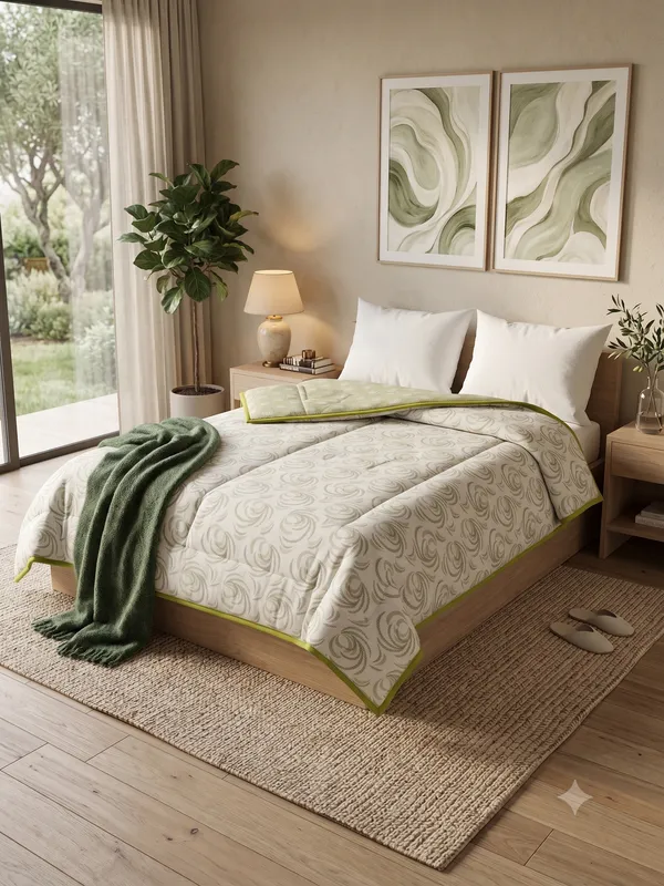 Dohar_Premium_100%_Cotton_Single_Bed_Geometric_And_Organic.,_All_Season_Reversible_Blanket,_Soft,_Lightweight_And_Breathable_Ac_Dohar/Quilt/Blanket/For_Bed_Sage/Olive