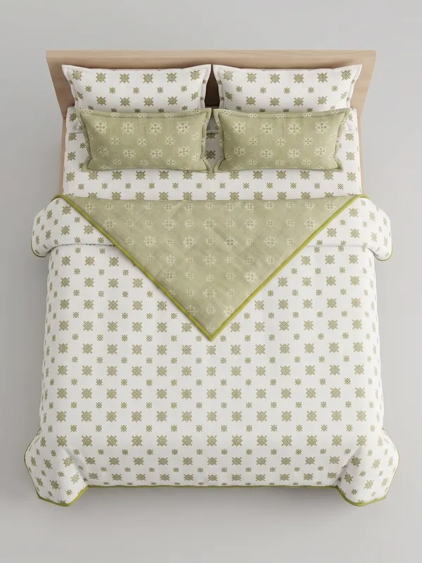 Diamond_Cotton_Bedding_Set_Single_Bed_Sheet_Comforter_Lightweight,_Durable_&_Cozy_Ideal_For_Everyday_Use_&_Mild_Winter_,_Light_Green_&_White