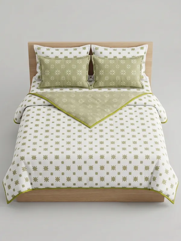 Diamond_Cotton_Bedding_Set_Single_Bed_Sheet_Comforter_Lightweight,_Durable_&_Cozy_Ideal_For_Everyday_Use_&_Mild_Winter_,_Light_Green_&_White