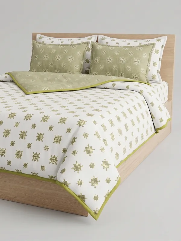 Diamond_Cotton_Bedding_Set_Single_Bed_Sheet_Comforter_Lightweight,_Durable_&_Cozy_Ideal_For_Everyday_Use_&_Mild_Winter_,_Light_Green_&_White