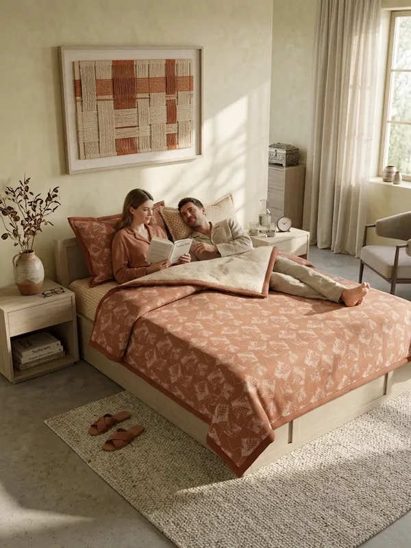 Dohar_Premium_100%_Cotton_Single_Bed_Delicate_Floral_&_Botanical,_All_Season_Reversible_Blanket,_Soft,_Lightweight_And_Breathable_Ac_Dohar/Quilt/Blanket/For_Bed_Peach