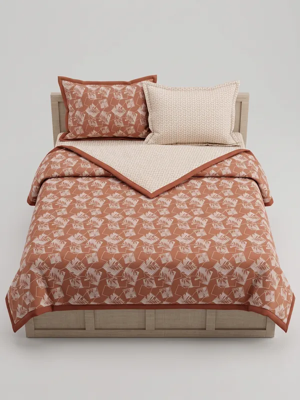 Dohar_Premium_100%_Cotton_Single_Bed_Delicate_Floral_&_Botanical,_All_Season_Reversible_Blanket,_Soft,_Lightweight_And_Breathable_Ac_Dohar/Quilt/Blanket/For_Bed_Peach
