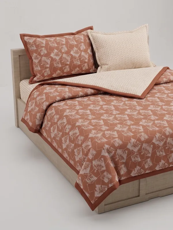 Dohar_Premium_100%_Cotton_Single_Bed_Delicate_Floral_&_Botanical,_All_Season_Reversible_Blanket,_Soft,_Lightweight_And_Breathable_Ac_Dohar/Quilt/Blanket/For_Bed_Peach
