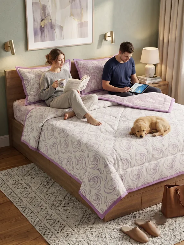 Dohar_Premium_100%_Cotton_Single_Bed_Geometric_And_Organic.,_All_Season_Reversible_Blanket,_Soft,_Lightweight_And_Breathable_Ac_Dohar/Quilt/Blanket/For_Bed_Mauve/Plum