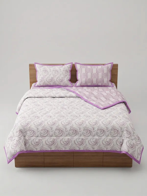 Dohar_Premium_100%_Cotton_Single_Bed_Geometric_And_Organic.,_All_Season_Reversible_Blanket,_Soft,_Lightweight_And_Breathable_Ac_Dohar/Quilt/Blanket/For_Bed_Mauve/Plum