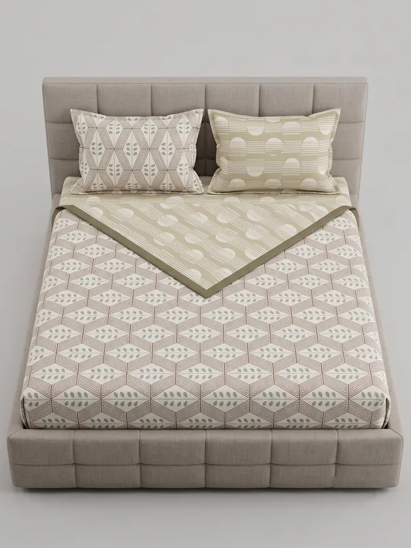 Diamond_Geometric_Cotton_Bedding_Set_Single_Bed_Sheet_Comforter_Lightweight,_Durable_&_Cozy_Ideal_For_Everyday_Use_&_Mild_Winter_,_Beige/Sand