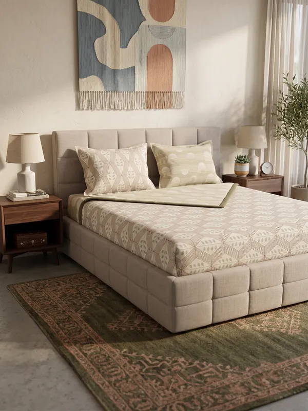 Diamond_Geometric_Cotton_Bedding_Set_Single_Bed_Sheet_Comforter_Lightweight,_Durable_&_Cozy_Ideal_For_Everyday_Use_&_Mild_Winter_,_Beige/Sand