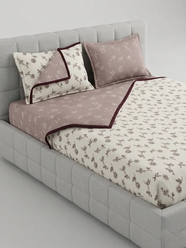 Dohar_Premium_100%_Cotton_Single_Bed_Artisanal_Botanical_Print,_All_Season_Reversible_Blanket,_Soft,_Lightweight_And_Breathable_Ac_Dohar/Quilt/Blanket/For_Bed_Dusty_Rose