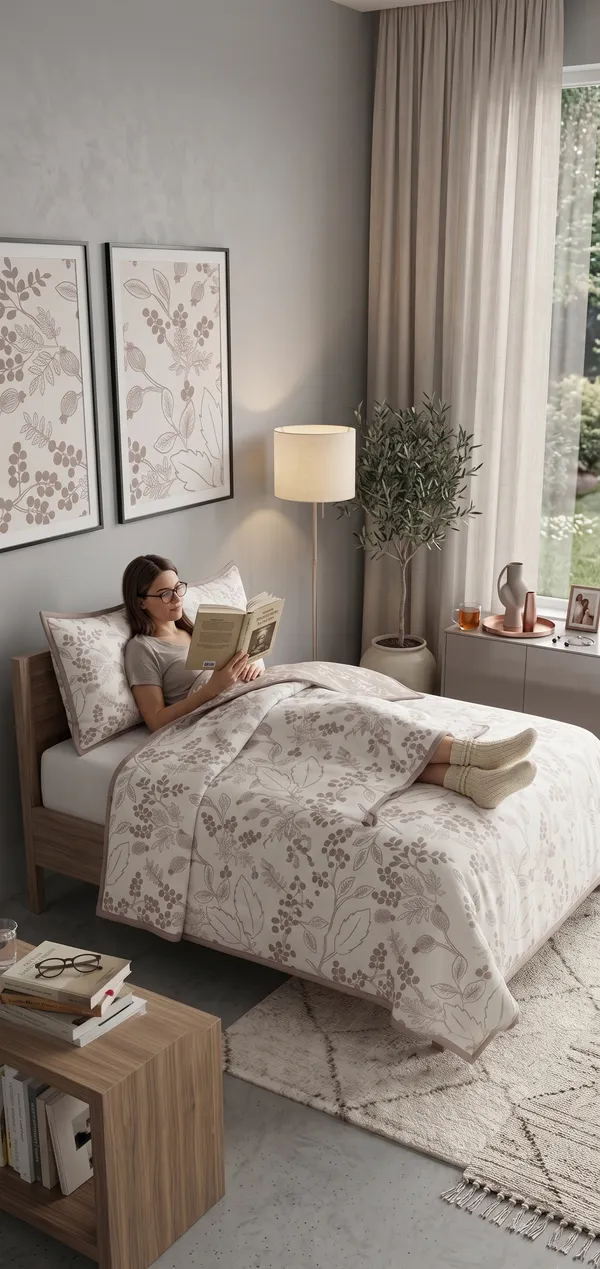 Dohar_Premium_100%_Cotton_Double_Bed_White/Dove_Grey_Botanical_Floral,_All_Season_Reversible_Blanket,_Lightweight_&_Breathable_Blanket_for_Bed,_Sofa_AC_Blanket_220_x_250cm