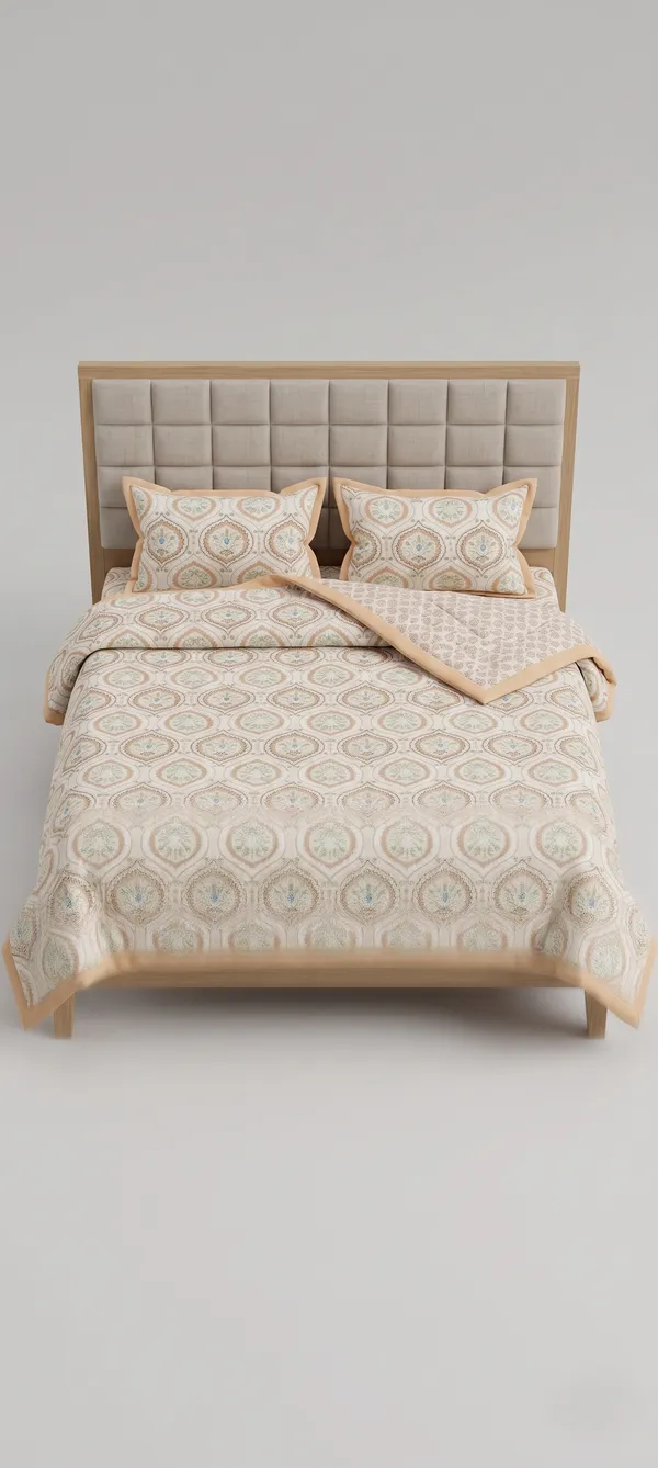 Dohar_Premium_100%_Cotton_Double_Bed_Beige/Peach_Ogee_Medallion,_All_Season_Reversible_Blanket,_Lightweight_&_Breathable_Blanket_for_Bed,_Sofa_AC_Blanket_220_x_250cm