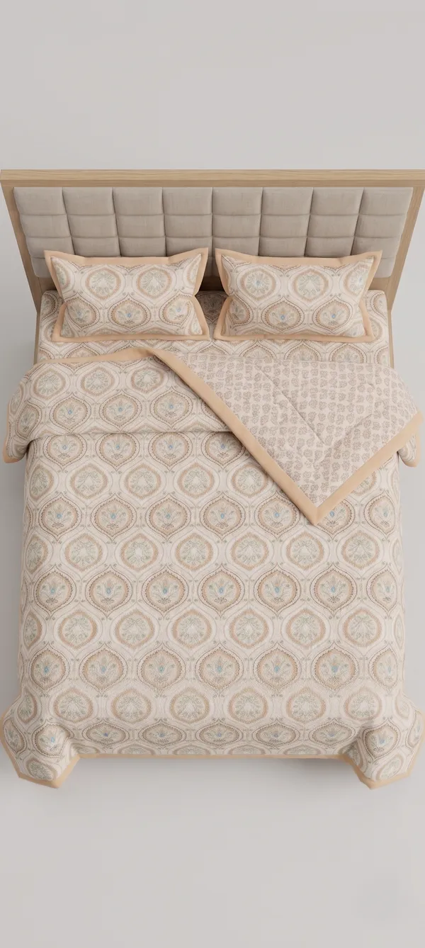 Dohar_Premium_100%_Cotton_Double_Bed_Beige/Peach_Ogee_Medallion,_All_Season_Reversible_Blanket,_Lightweight_&_Breathable_Blanket_for_Bed,_Sofa_AC_Blanket_220_x_250cm
