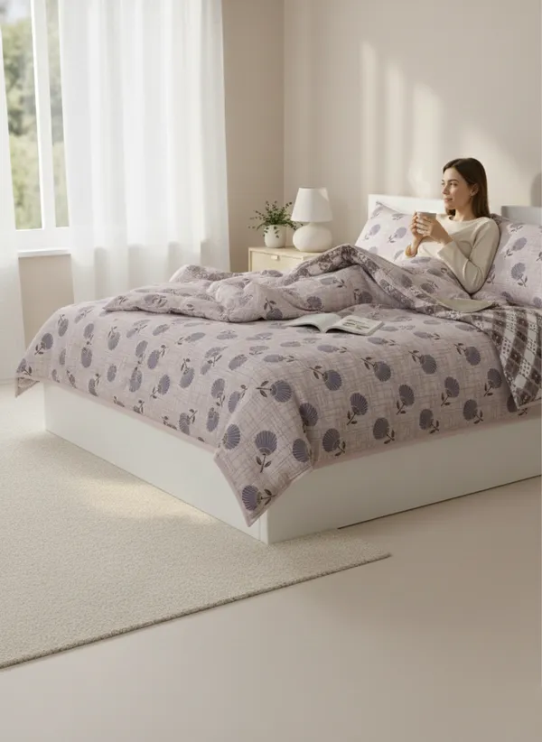 Dohar_Premium_100%_Cotton_Single_Bed_Botanical_Sketch,_All_Season_Reversible_Blanket,_Soft,_Lightweight_And_Breathable_Ac_Dohar/Quilt/Blanket/For_Bed,_Ac_Blanket_Pink/Rose