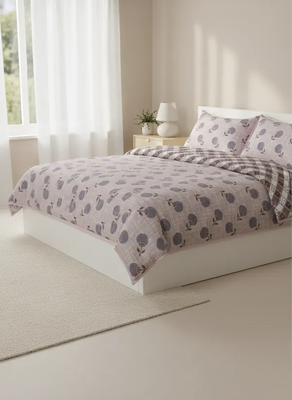 Dohar_Premium_100%_Cotton_Single_Bed_Botanical_Sketch,_All_Season_Reversible_Blanket,_Soft,_Lightweight_And_Breathable_Ac_Dohar/Quilt/Blanket/For_Bed,_Ac_Blanket_Pink/Rose