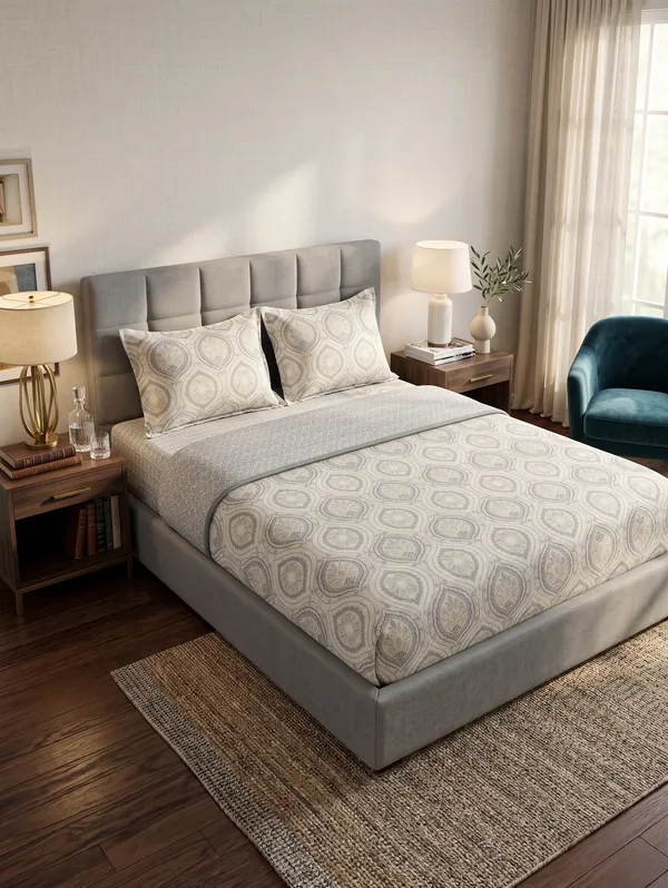 Dohar_Premium_100%_Cotton_Single_Bed_Grey_Silver_Ogee_Medallion,_All_Season_Reversible_Blanket,_Lightweight_&_Breathable_Blanket_for_Bed,_Sofa_AC_Blanket_220_x_146_cm