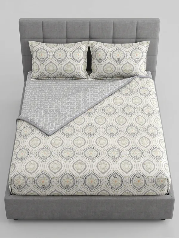 Dohar_Premium_100%_Cotton_Single_Bed_Grey_Silver_Ogee_Medallion,_All_Season_Reversible_Blanket,_Lightweight_&_Breathable_Blanket_for_Bed,_Sofa_AC_Blanket_220_x_146_cm