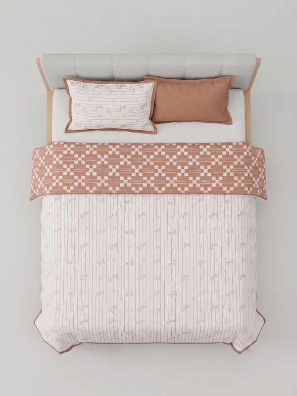 Premium_100%_Cotton_Single_Bed_Modern_Linear_Pinstripe,_All_Season_Reversible_Blanket,_Soft,_Lightweight_And_Breathable_Ac_Dohar/Quilt/Blanket/For_Bed_Terracotta/Orange