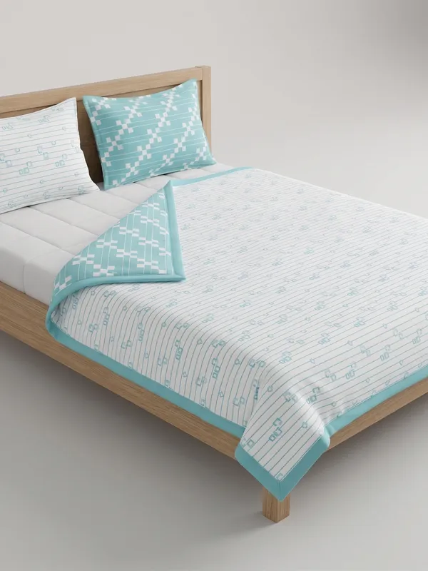Premium_100%_Cotton_Single_Bed_Modern_Linear_Pinstripe,_All_Season_Reversible_Blanket,_Soft,_Lightweight_And_Breathable_Ac_Dohar/Quilt/Blanket/For_Bed_Aqua/Teal