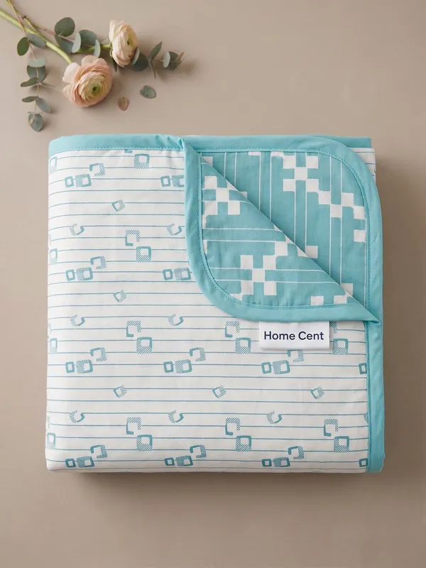 Premium_100%_Cotton_Single_Bed_Modern_Linear_Pinstripe,_All_Season_Reversible_Blanket,_Soft,_Lightweight_And_Breathable_Ac_Dohar/Quilt/Blanket/For_Bed_Aqua/Teal