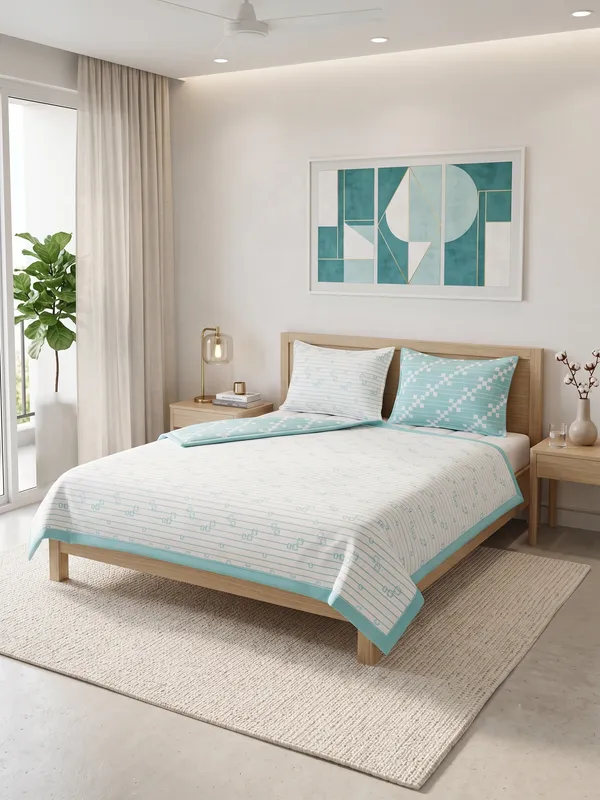 Premium_100%_Cotton_Single_Bed_Modern_Linear_Pinstripe,_All_Season_Reversible_Blanket,_Soft,_Lightweight_And_Breathable_Ac_Dohar/Quilt/Blanket/For_Bed_Aqua/Teal