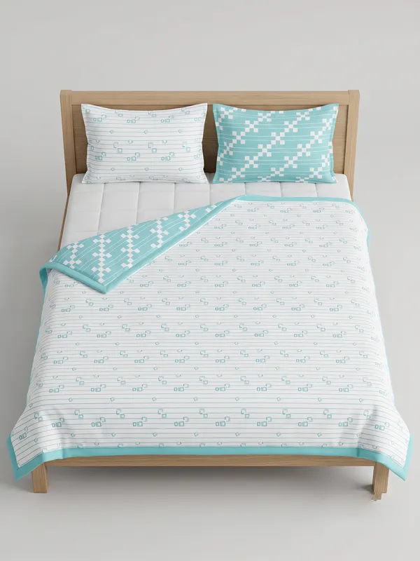 Premium_100%_Cotton_Single_Bed_Modern_Linear_Pinstripe,_All_Season_Reversible_Blanket,_Soft,_Lightweight_And_Breathable_Ac_Dohar/Quilt/Blanket/For_Bed_Aqua/Teal