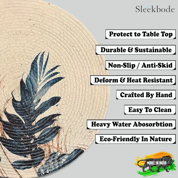 Set_Of_4_Pcs_White_&_Green_Leaf_Cotton_Table_Mat_Placemat_Bed_Side_Table_Mat_Cotton_Round_Shape_Placemat_Side_Table_Cover_Placemat_For_Dining_Table