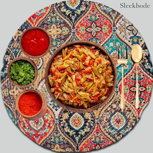 Set_of_2_Pcs_Red_Yellow_Rangoli_Cotton_Table_Mat_Bed_Side_Round_Shape_Placemat_Side_Table_Cover_Round_Mat_Placemat_For_Dining_Table