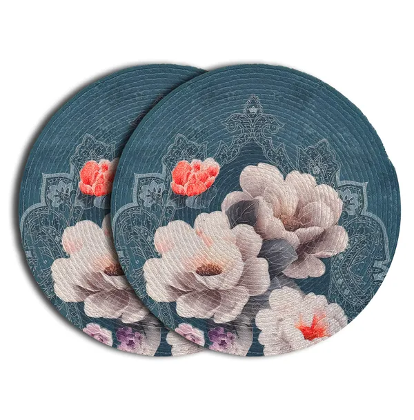 Set_Of_2_Pcs_Blue_&_White_Flower_Cotton_Mat_Bed_Side_Table_Mat_Round_Shape_Placemat_Side_Table_Placemat_For_Dining_Table