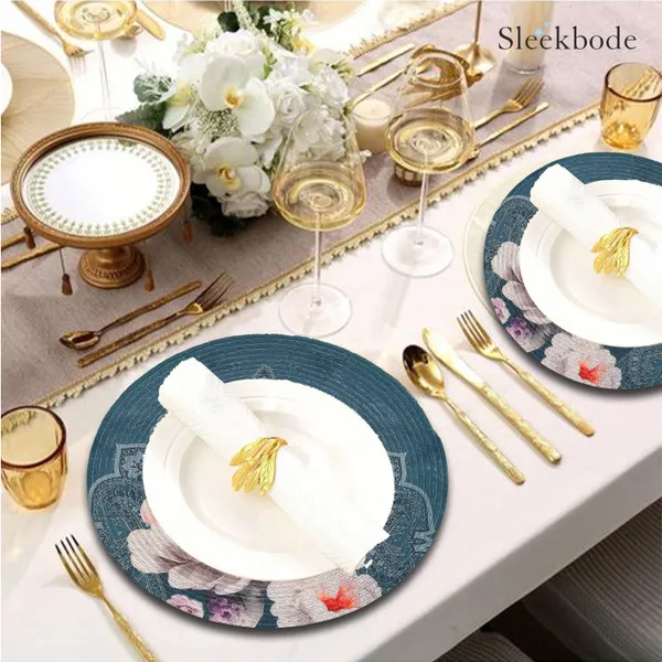 Set_Of_2_Pcs_Blue_&_White_Flower_Cotton_Mat_Bed_Side_Table_Mat_Round_Shape_Placemat_Side_Table_Placemat_For_Dining_Table