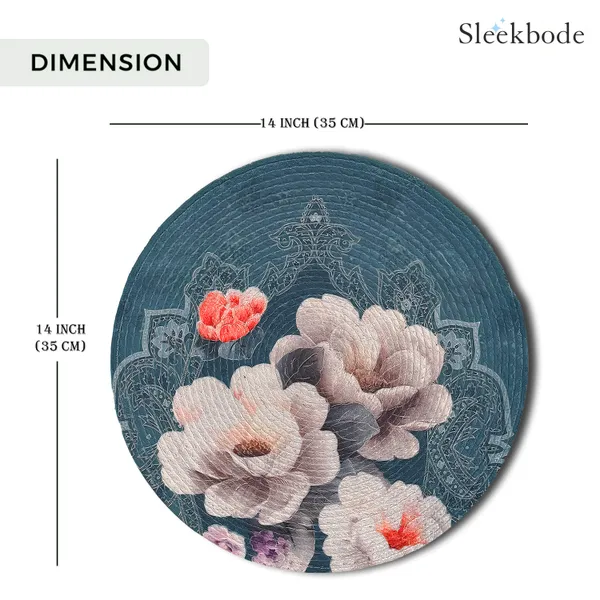 Set_Of_2_Pcs_Blue_&_White_Flower_Cotton_Mat_Bed_Side_Table_Mat_Round_Shape_Placemat_Side_Table_Placemat_For_Dining_Table