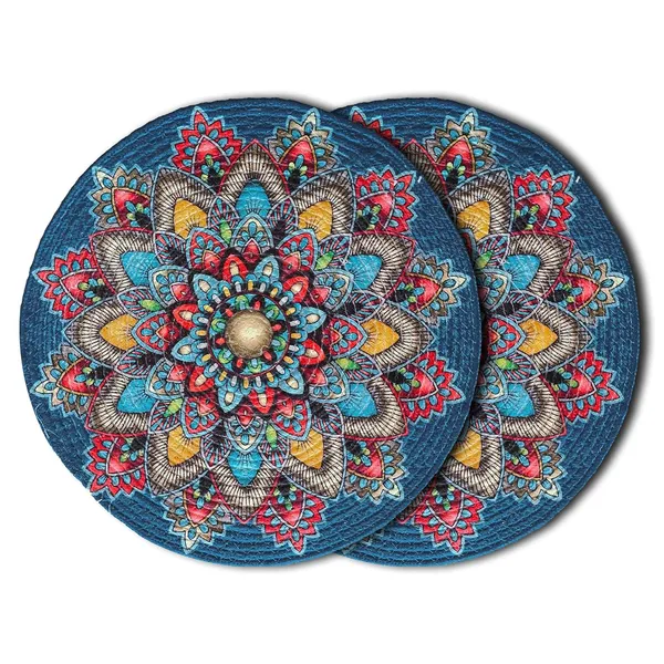Set_of_2_Pcs_Blue_Rangoli_Cotton_Table_Mat_Bed_Side_Table_Mat_Round_Shape_Placemat_Side_Table_Placemat_For_Dining_Table