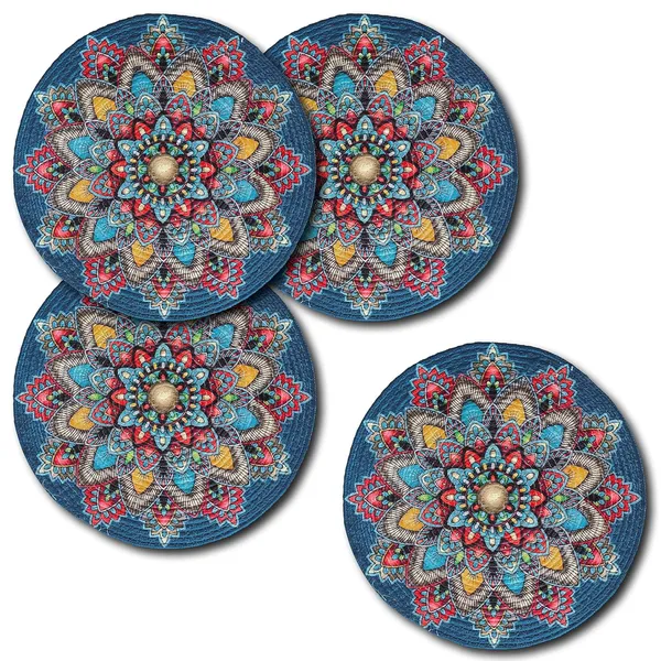 Set_of_4_Pcs_Blue_Rangoli_Cotton_Table_Mat_Bed_Side_Table_Mat_Round_Shape_Placemat_Side_Table_Placemat_For_Dining_Table
