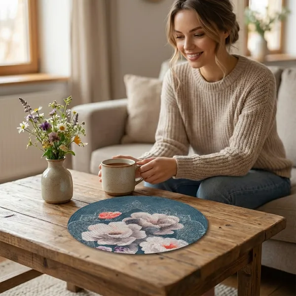 Set_Of_4_Pcs_Blue_&_White_Flower_Cotton_Mat_Bed_Side_Table_Mat_Round_Shape_Placemat_Side_Table_Placemat_For_Dining_Table