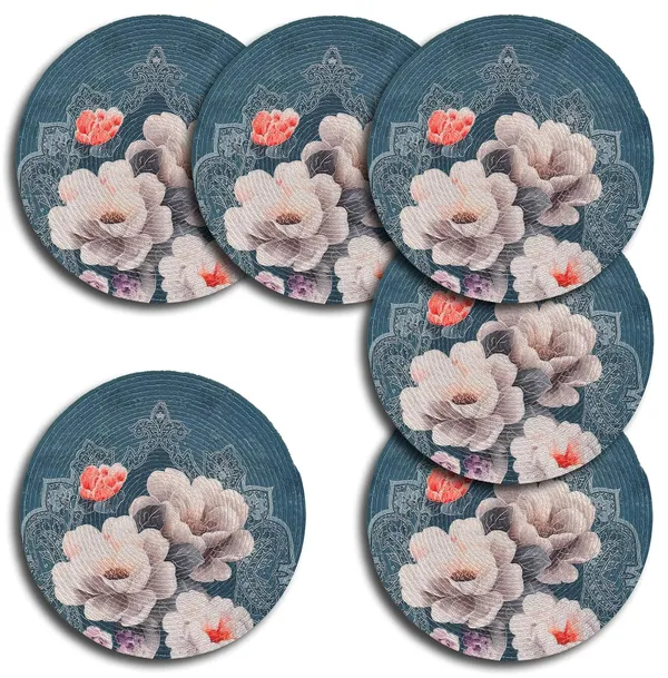 Set_Of_6_Pcs_Blue_&_White_Flower_Cotton_Mat_Bed_Side_Table_Mat_Round_Shape_Placemat_Side_Table_Placemat_For_Dining_Table